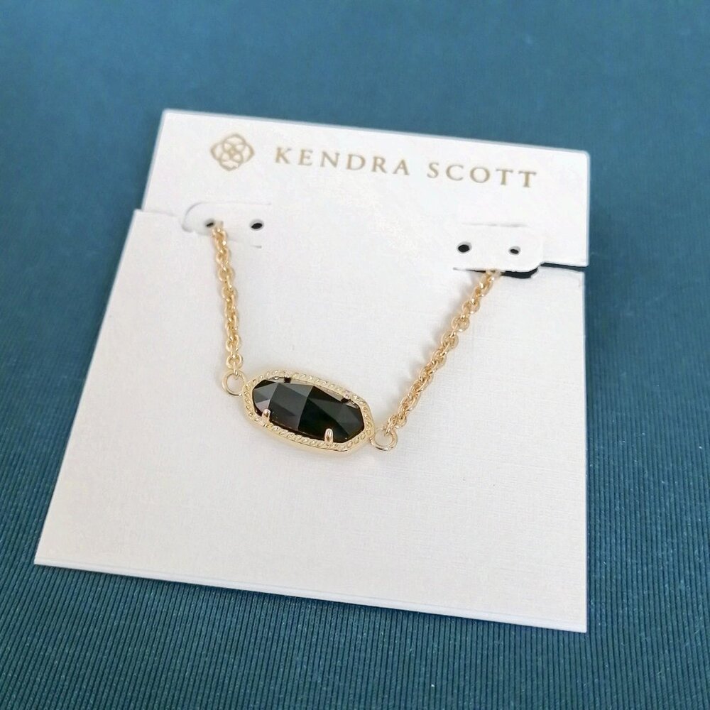 Kendra Scott Elaina Black Opaque Glass Gold Adjustable Chain Bracelet NEW
